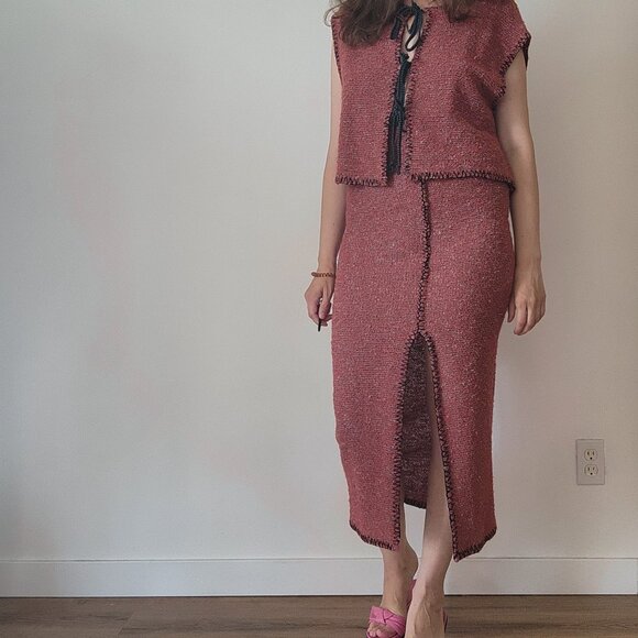 Melani Boucle Midi Skirt and Tie Front Tank Set - Picture 2 of 9